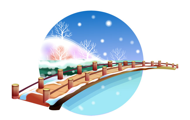 乡村雪地木头桥设计矢量素材下载