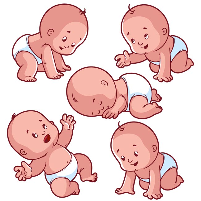 婴儿各种姿势动作的卡通形象设计素材