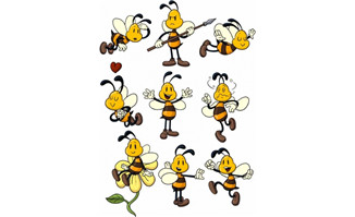 蜜蜂卡通动漫形象设计各种动作展示矢量素材