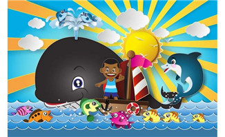 航海儿童和鱼海洋生物海报设计矢量素材