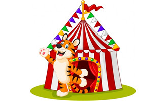 马戏团动漫形象老虎和帐篷海报设计素材