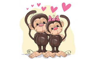 情侣猴子动漫卡通形象设计矢量素材