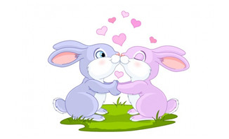 可爱小兔子亲吻的桃心动物矢量素材