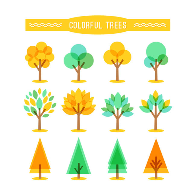 彩色树木设计图标图案矢量素材下载
