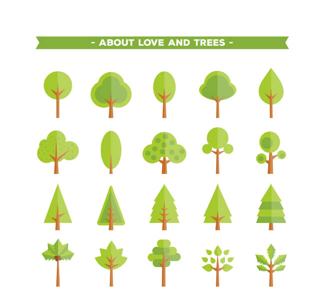 扁平化风格树叶树木图标设计