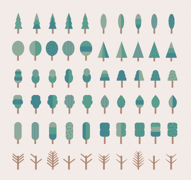 扁平化复古树木图标设计素材
