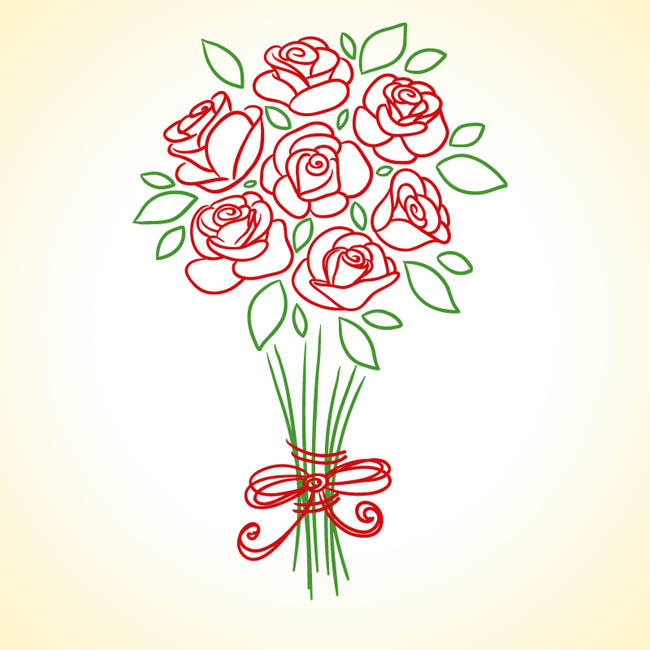 手绘线条创意玫瑰花设计元素素材