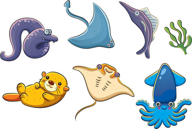 海洋生物各种卡通动漫形象设计矢量素材