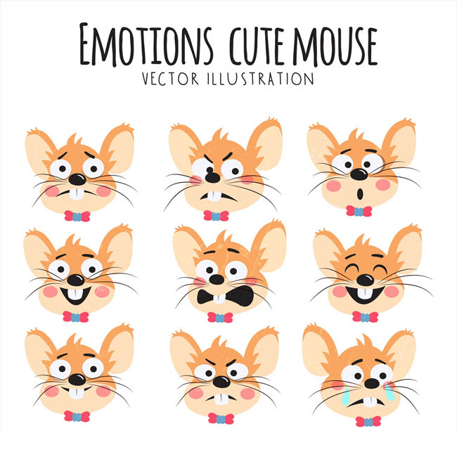 卡通动漫老鼠头像表情设计矢量素材