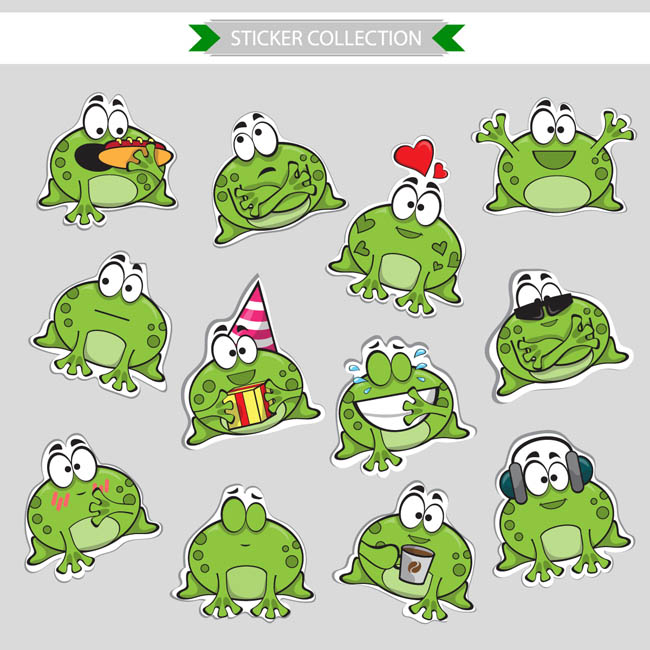 绿色青蛙卡通动漫表情设计矢量素材