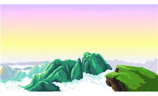 <b>绿色山脉在云雾之间的山二维动画场景素材</b>