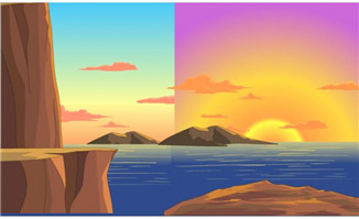 <b>山边海洋夕阳西下flash二维动画场景素材</b>