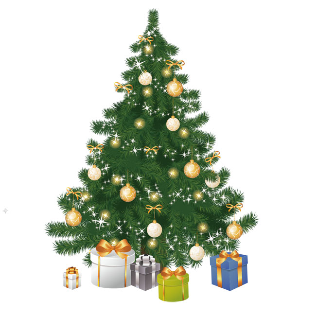 圣诞树与礼物盒子组合的矢量素材下载