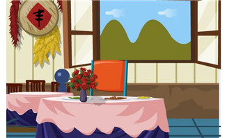 农家餐厅餐桌旁的窗口场景flash动画制作素材下载
