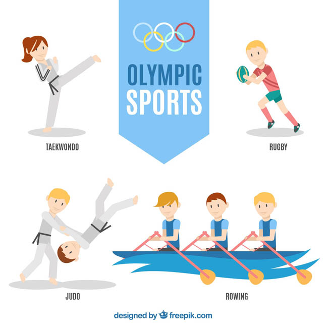 奥运会运动项目摔跤跆拳道人物卡通动作设计