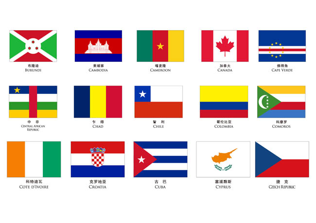 加拿大国旗智利中非哥伦比亚古巴国家国旗矢量