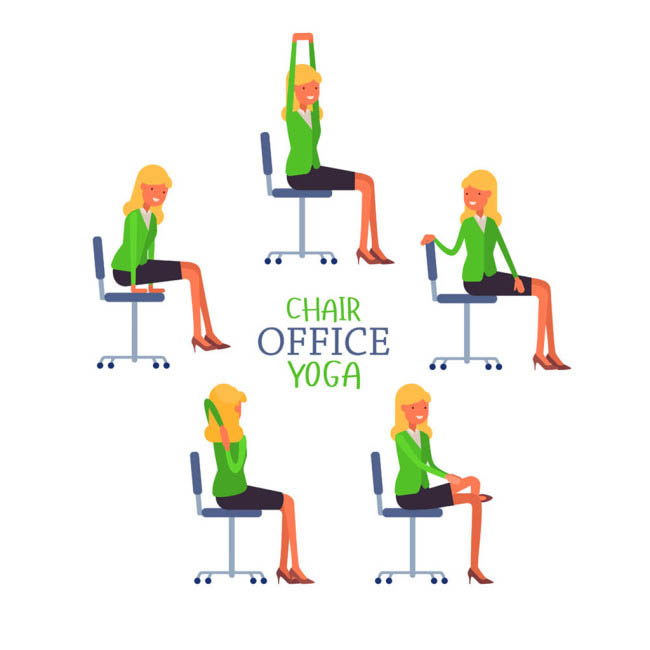 扁平化女孩女性办公室椅子上健身运动设计