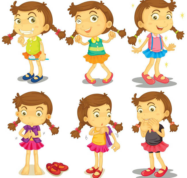 穿不同服装的女孩儿童卡通形象设计素材