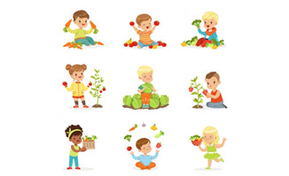 各种拿着蔬菜的儿童少儿动漫卡通形象人物设计
