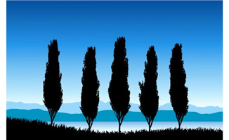 湖边一排树木远处的山地动画场景flash素材下载