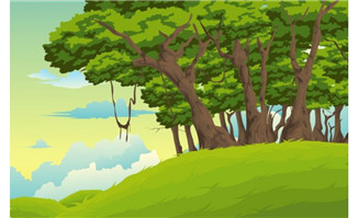 <b>原始森林旁的绿草山坡场景flash动画素材</b>