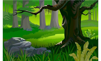 <b>原始森林深处的草地绿树大树flash动画场景设计</b>