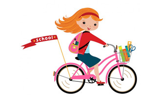 骑自行车的女孩儿童上学卡通动漫形象设计素材
