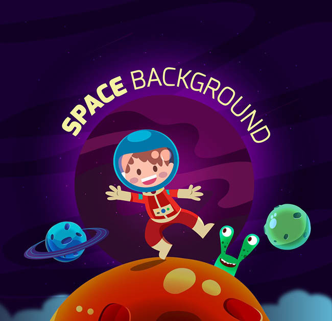 儿童的太空宇宙员情景设计矢量动漫形象设计
