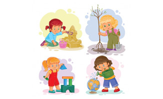 儿童环保意识培养植树保护地球玩积木矢量素材