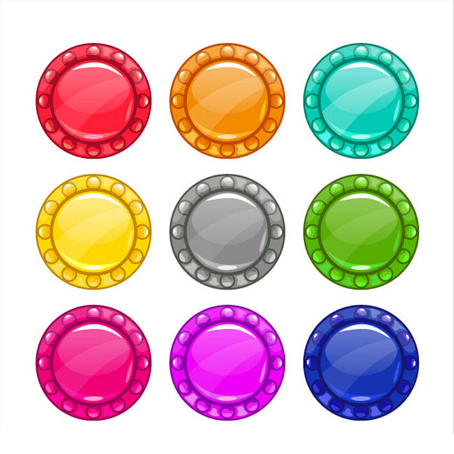 钱币造型的卡通按钮游戏元素各种颜色设计矢量