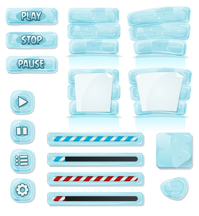 冰块手绘游戏按钮设计大全UI图标素材下载