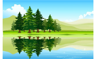 湖畔旁边的树林倒影到水里面的场景设计flash素材