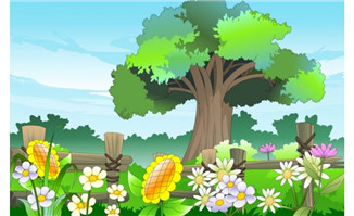 <b>大树下面的花丛茂盛的绿叶背景flash动画素材</b>
