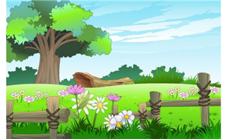 <b>草原景色树桩旁的野花flash动画背景设计</b>