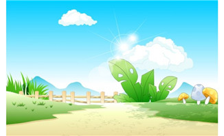<b>山路两旁的草地树桩天空绿地动画背景设计素材</b>