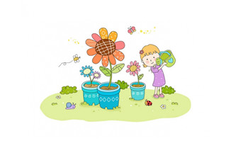 少年儿童在浇花的场景插画设计矢量素材