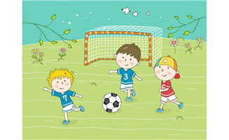 儿童在踢足球的场景插画设计矢量素材