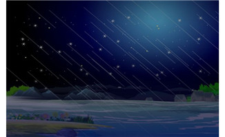 夜空下雨的野外荒山河水场景flash动画素材