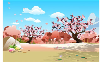 桃花树开满桃花的动画场景设计flash动画素材
