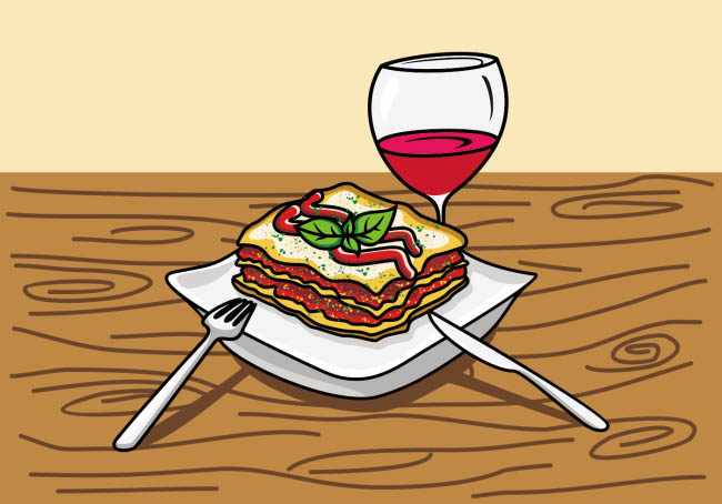 手绘西餐面包配红酒创意食品海报设计素材