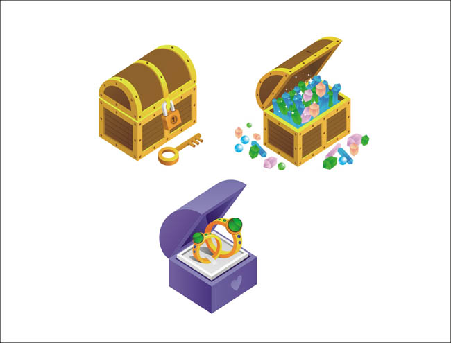 百宝箱金融主题游戏金币箱子设计矢量素材下载