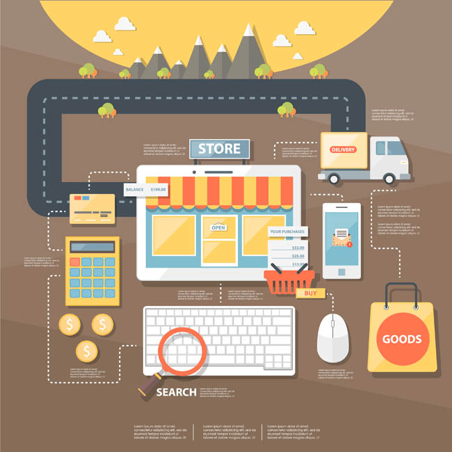 电子商务互联网购物扁平化创意元素设计素材