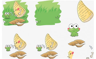 <b>手绘漫画青蛙与竹笋创作步骤过程设计矢量素材</b>
