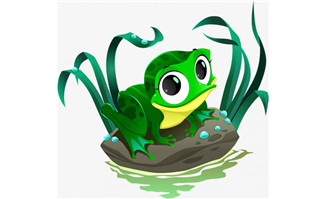 在草丛里面的青蛙动漫可爱卡通形象设计素材