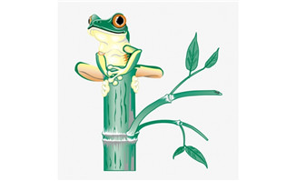 竹杆上坐着的青蛙卡通动漫形象设计矢量素材