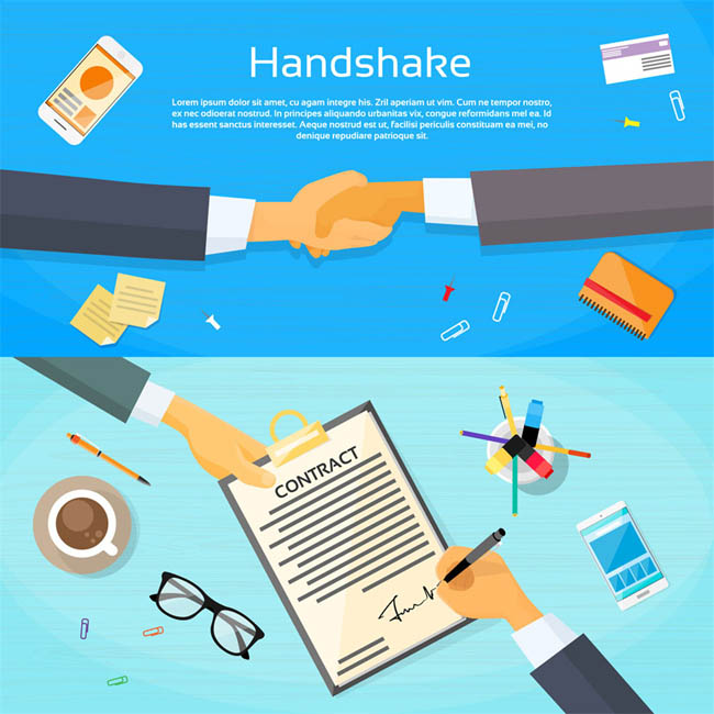 签字合作握手动作签字的手背景设计矢量素材