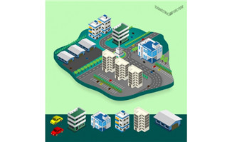 城市道路立体模型高楼建筑分布图效果图设计素