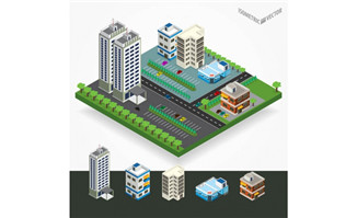 立体模型高楼办公楼城市建筑设计矢量素材下载