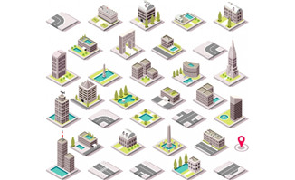 立体城市位置模型各种建筑楼房设计矢量素材