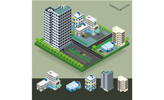城市现代化小区成熟小区楼房设计立体模型素材